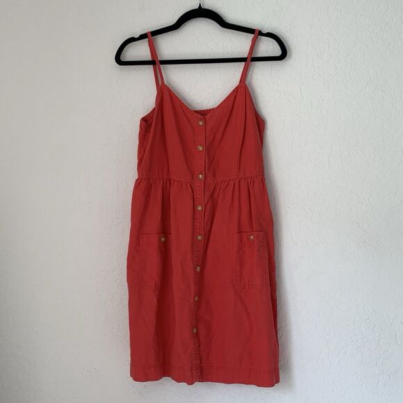 Aerie Dress M Red Linen Sundress Button Up Sleeveless Button Front Pockets Boho - Picture 1 of 9